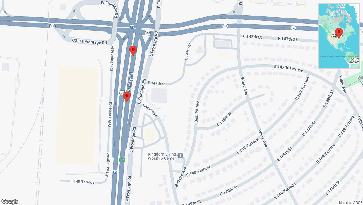 A detailed map that shows the affected road due to 'Broken down vehicle on northbound I-40/US-71 in Grandview' on April 2nd at 5:25 p.m.