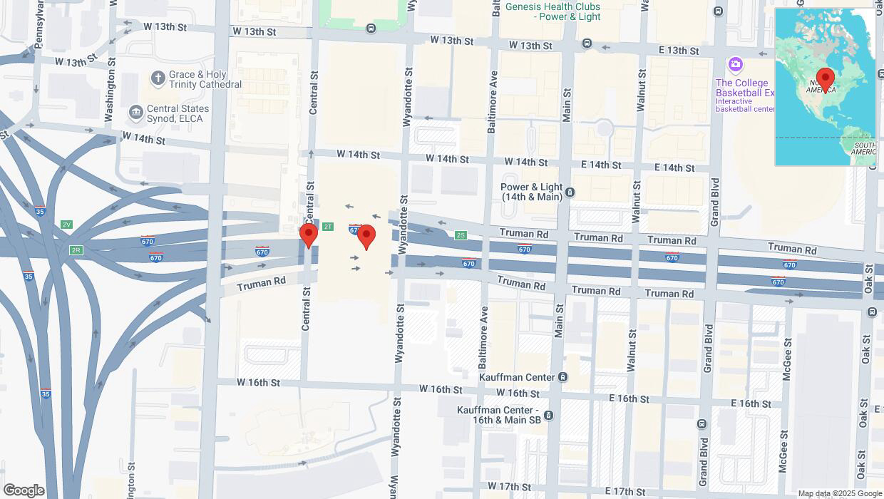 A detailed map that shows the affected road due to 'Broken down vehicle on eastbound I-670 in Kansas City' on April 2nd at 4:14 p.m.