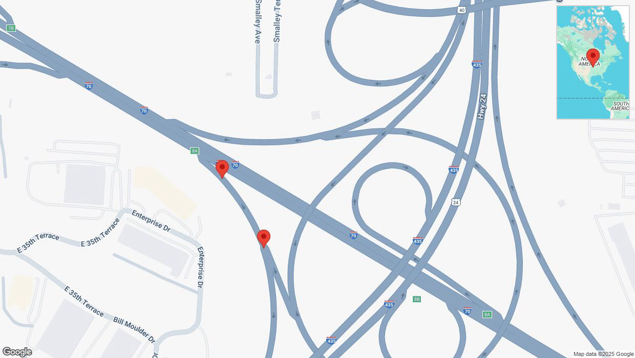 A detailed map that shows the affected road due to 'Crash reported on Enterprise Drive in Kansas City' on April 2nd at 5:36 p.m.