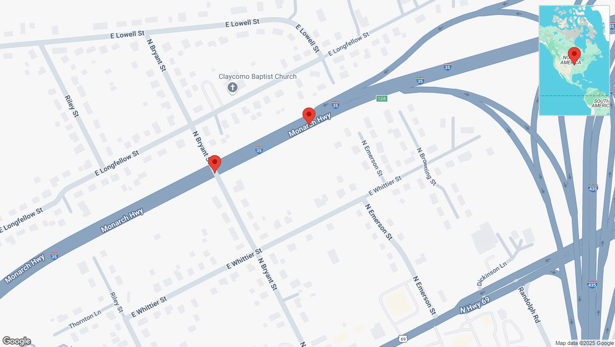 A detailed map that shows the affected road due to 'Broken down vehicle on northbound I-35 in Kansas City' on April 2nd at 6:06 p.m.