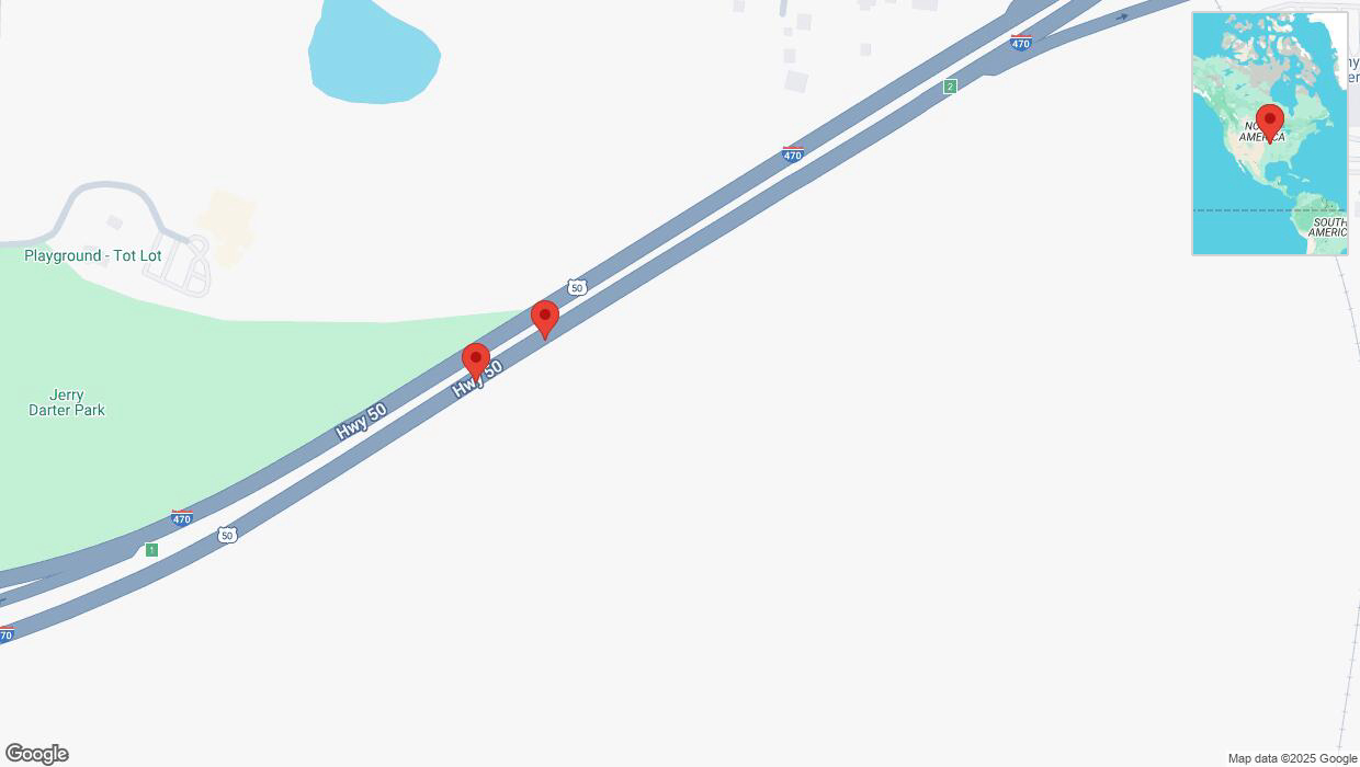 A detailed map that shows the affected road due to 'Broken down vehicle on eastbound I-470 in Kansas City' on April 2nd at 7:33 p.m.