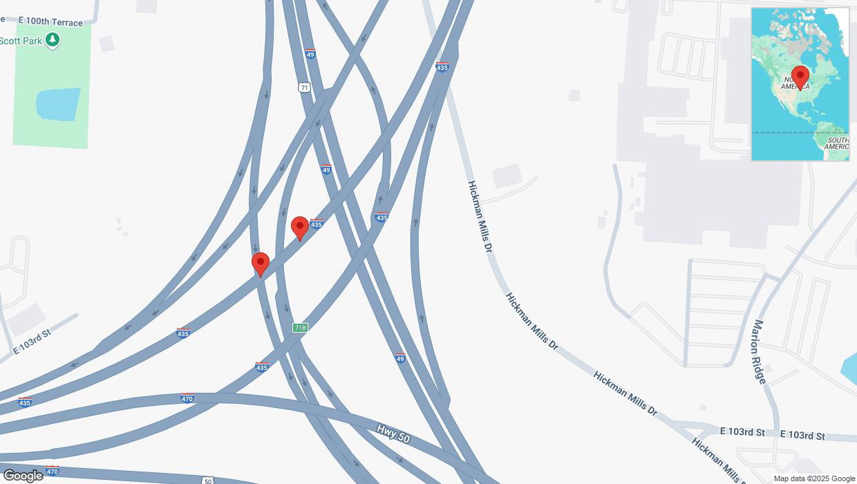 A detailed map that shows the affected road due to 'Broken down vehicle on southbound I-435 in Kansas City' on April 3rd at 12:33 p.m.
