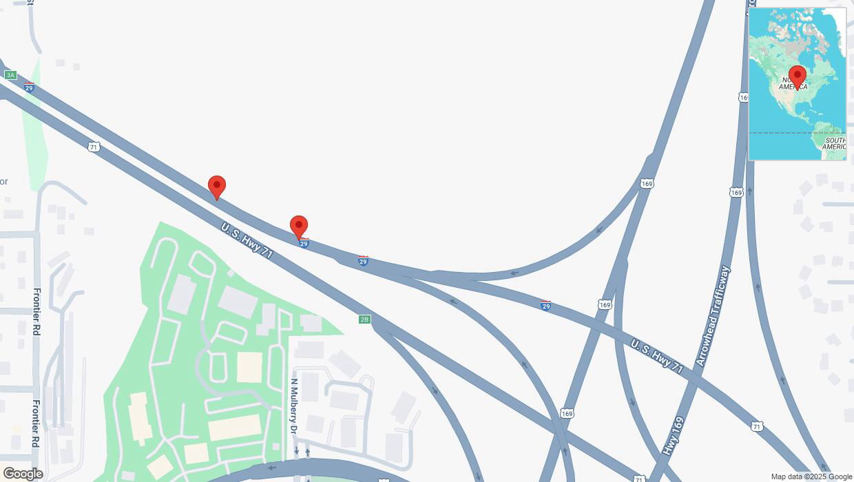 A detailed map that shows the affected road due to 'Broken down vehicle on northbound I-29 in Kansas City' on April 3rd at 12:38 p.m.