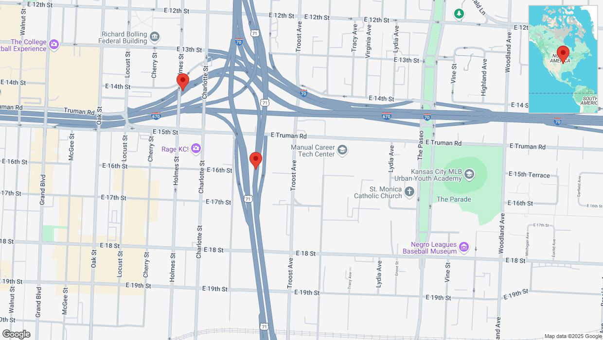 A detailed map that shows the affected road due to 'East 16th Street temporarily closed in Kansas City' on April 3rd at 1:31 p.m.