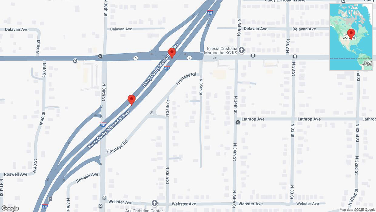 A detailed map that shows the affected road due to 'Broken down vehicle on northbound I-635 in Kansas City' on April 3rd at 5:38 p.m.