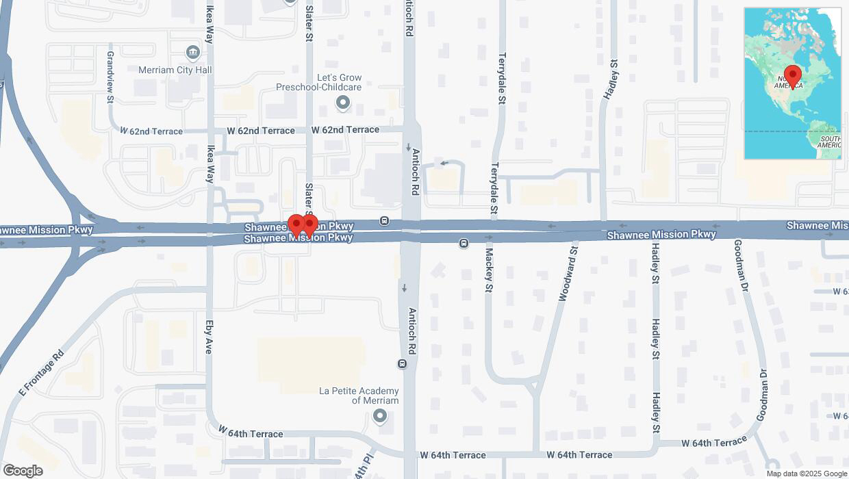 A detailed map that shows the affected road due to 'Right lane closed in Merriam' on April 3rd at 7:11 p.m.