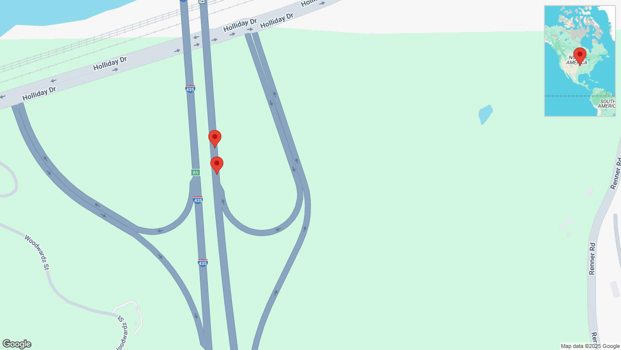A detailed map that shows the affected road due to 'Broken down vehicle on northbound I-435 in Shawnee' on April 3rd at 7:24 p.m.