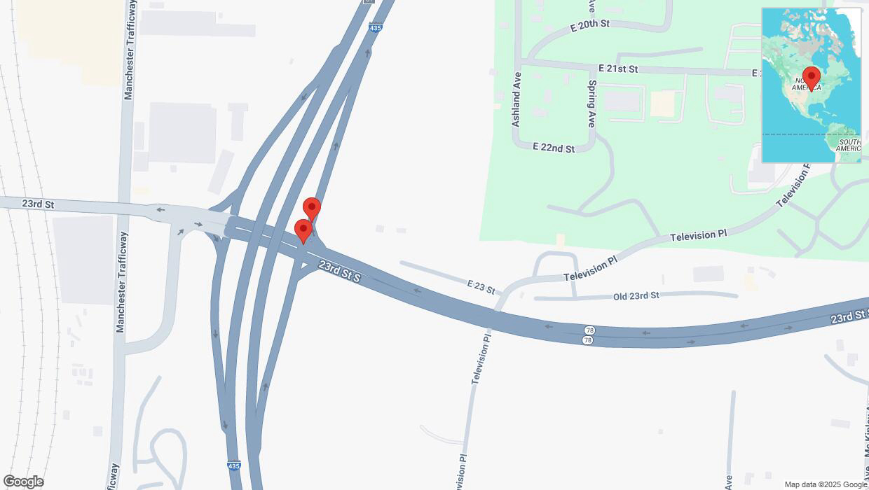 A detailed map that shows the affected road due to 'Crash update: 23rd Street South' on April 3rd at 10:28 p.m.