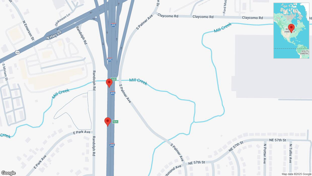 A detailed map that shows the affected road due to 'Reports of a crash on southbound I-435' on April 5th at 2:03 p.m.