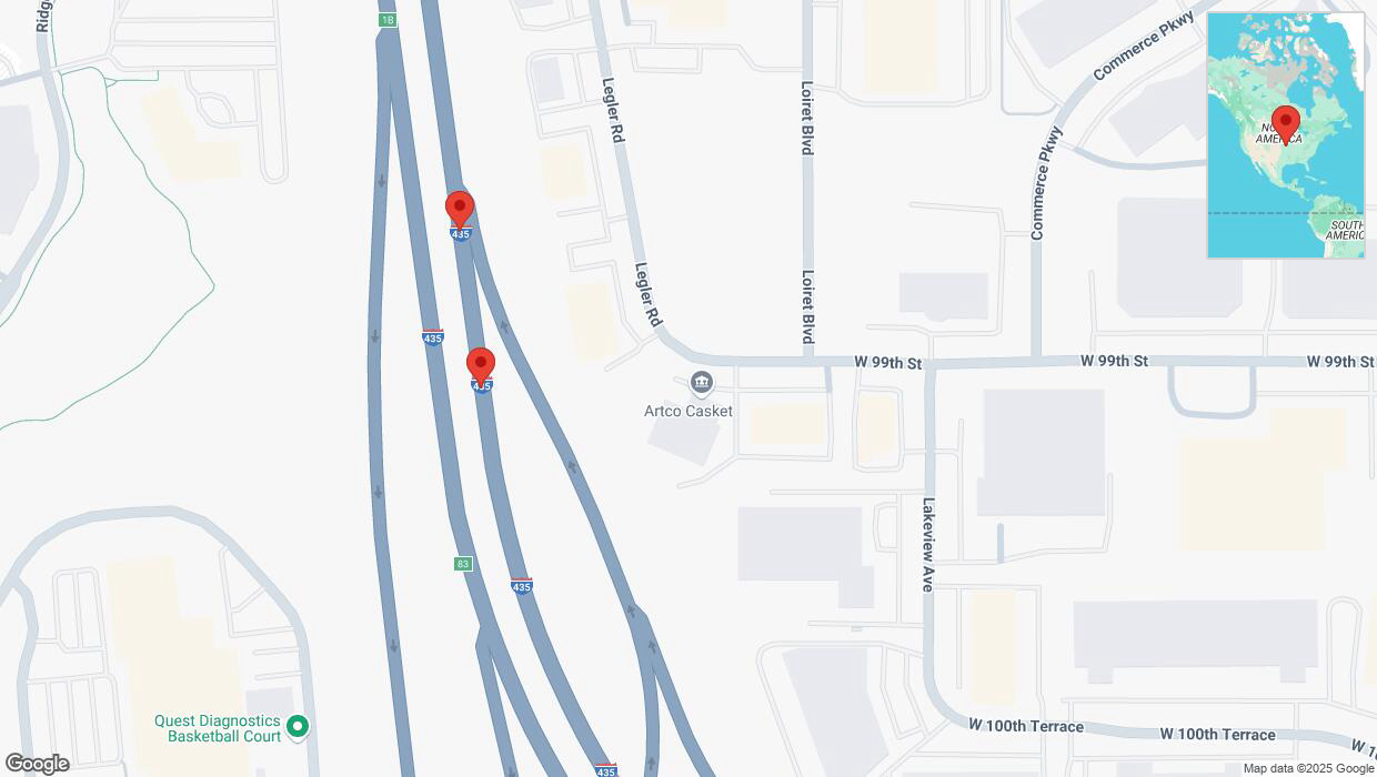 A detailed map that shows the affected road due to 'Broken down vehicle on northbound I-435 in Lenexa' on April 5th at 1:52 p.m.