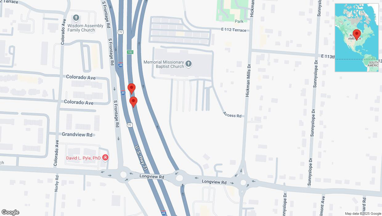 A detailed map that shows the affected road due to 'Broken down vehicle on northbound I-40/US-71 in Kansas City' on April 5th at 6:39 p.m.
