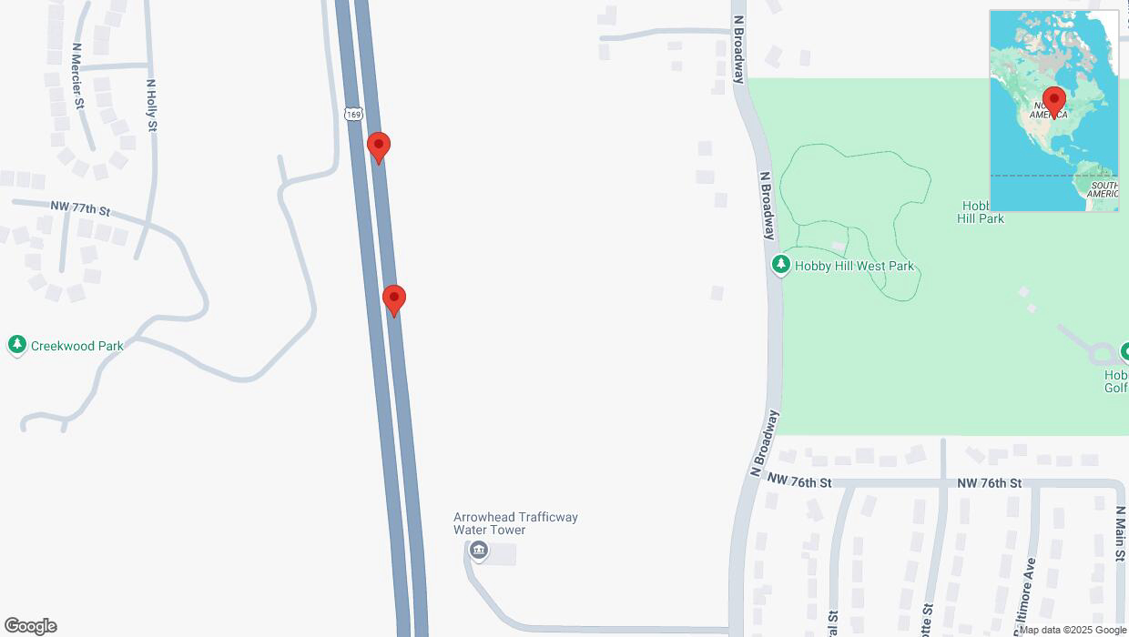 A detailed map that shows the affected road due to 'Crash update: US-169' on April 5th at 9:32 p.m.