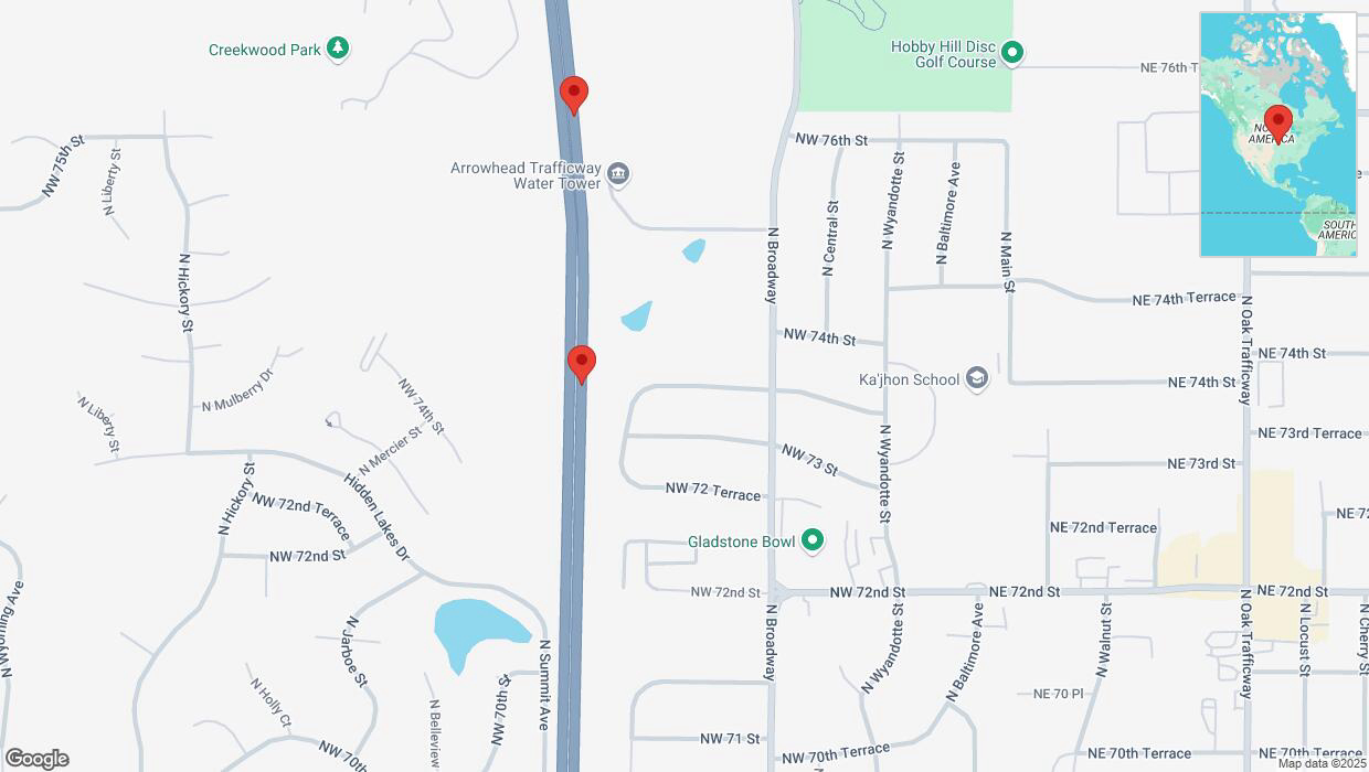 A detailed map that shows the affected road due to 'A crash has been reported on northbound US-169' on April 5th at 9:48 p.m.