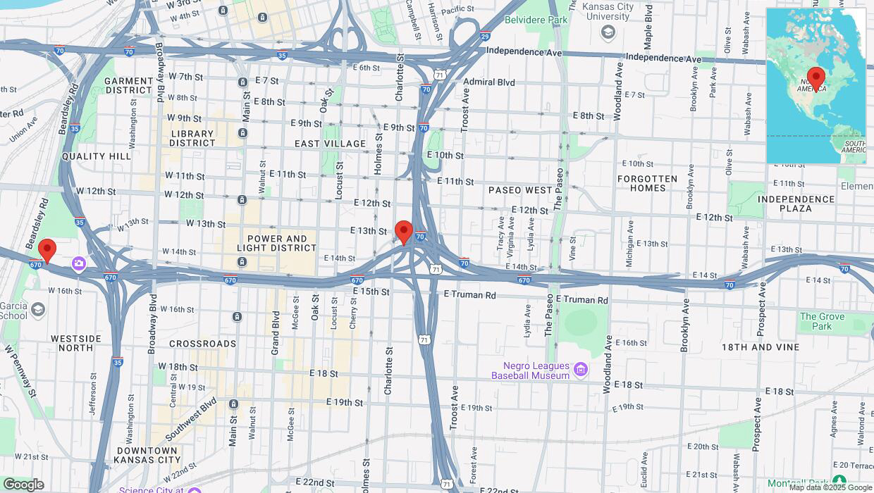 A detailed map that shows the affected road due to 'I-670 temporarily closed in Kansas City' on April 6th at 1:04 p.m.
