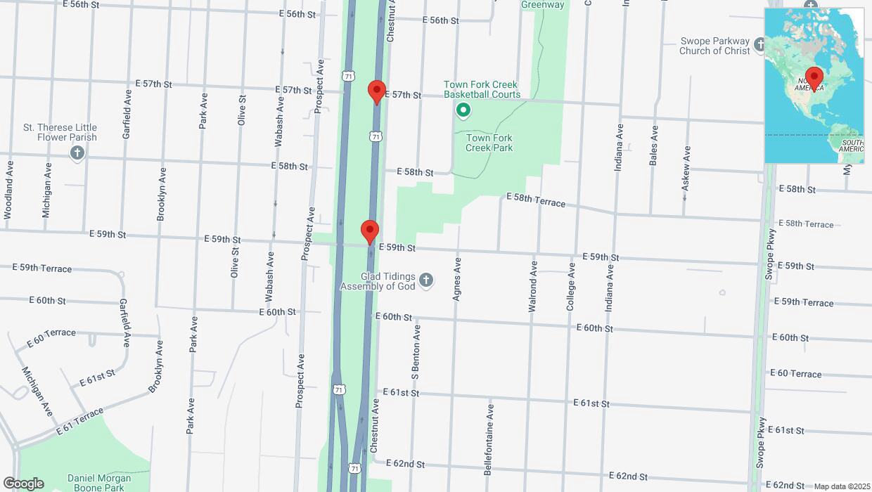 A detailed map that shows the affected road due to 'Broken down vehicle on northbound the Bruce R Watkins Expressway/US-71 in Kansas City' on April 6th at 2 p.m.