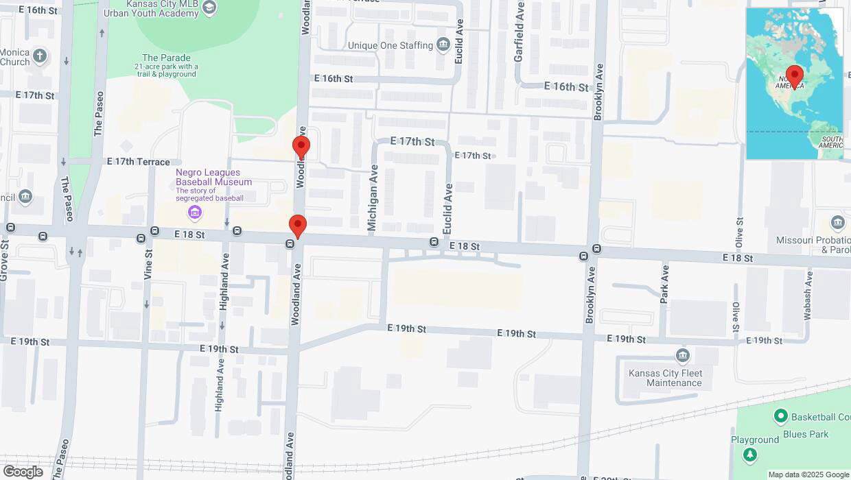 A detailed map that shows the affected road due to 'Kansas City: East 18th Street closed' on April 6th at 4:07 p.m.