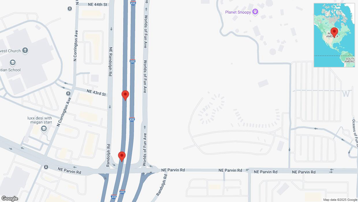A detailed map that shows the affected road due to 'Crash reported on southbound I-435 in Kansas City' on April 6th at 5:31 p.m.