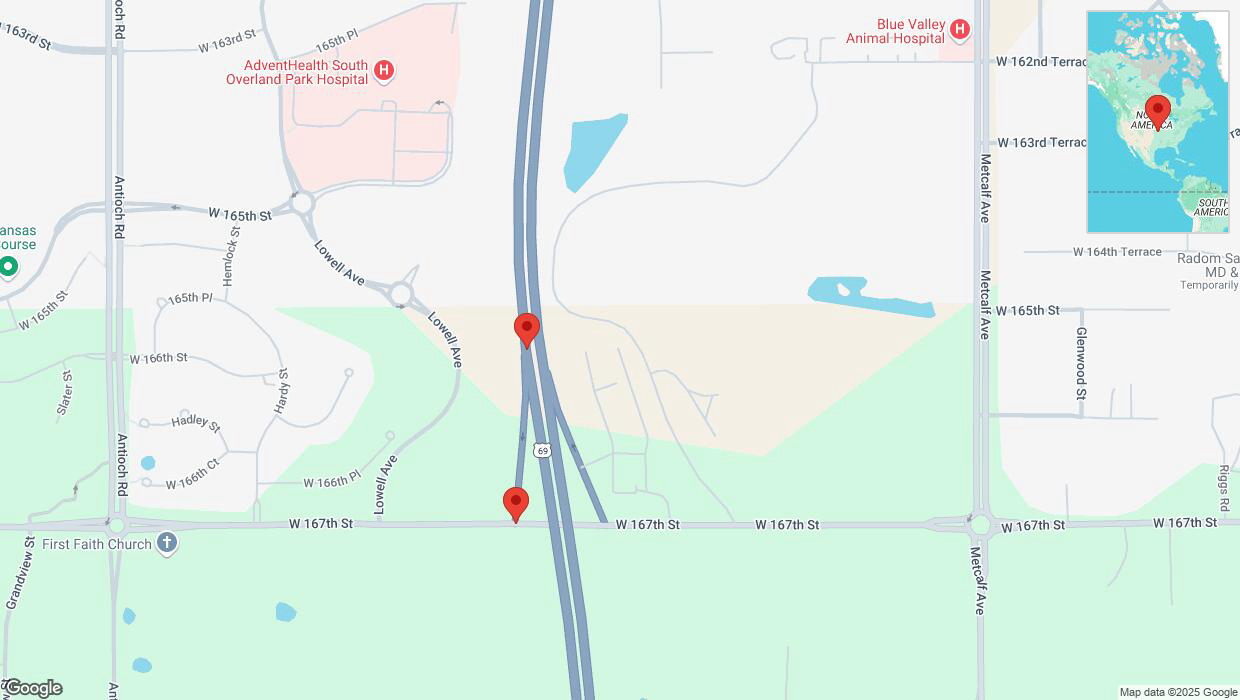 A detailed map that shows the affected road due to 'Overland Park: Lowell Avenue closed' on April 6th at 8:04 p.m.