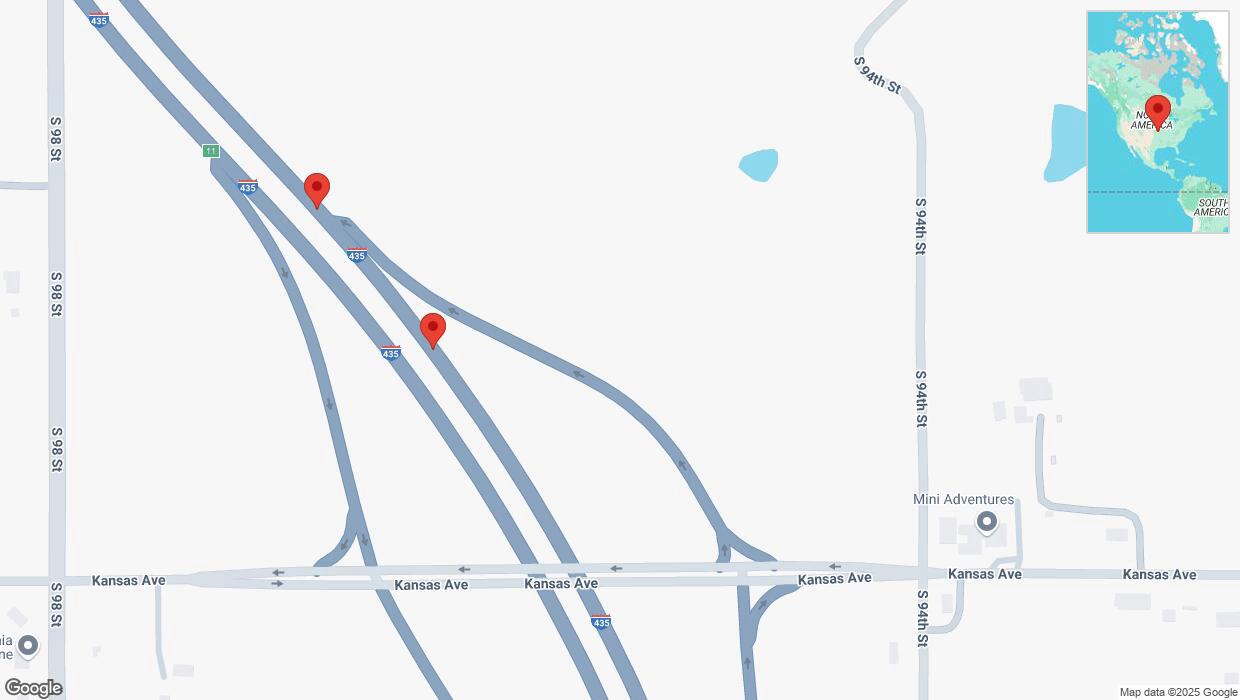 A detailed map that shows the affected road due to 'Broken down vehicle on northbound I-435 in Edwardsville' on April 7th at 1:02 p.m.