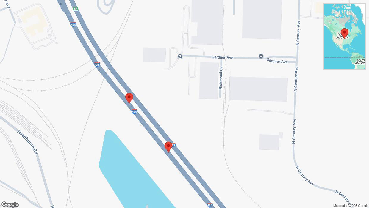 A detailed map that shows the affected road due to 'Broken down vehicle on southbound I-435 in Kansas City' on April 7th at 1:19 p.m.