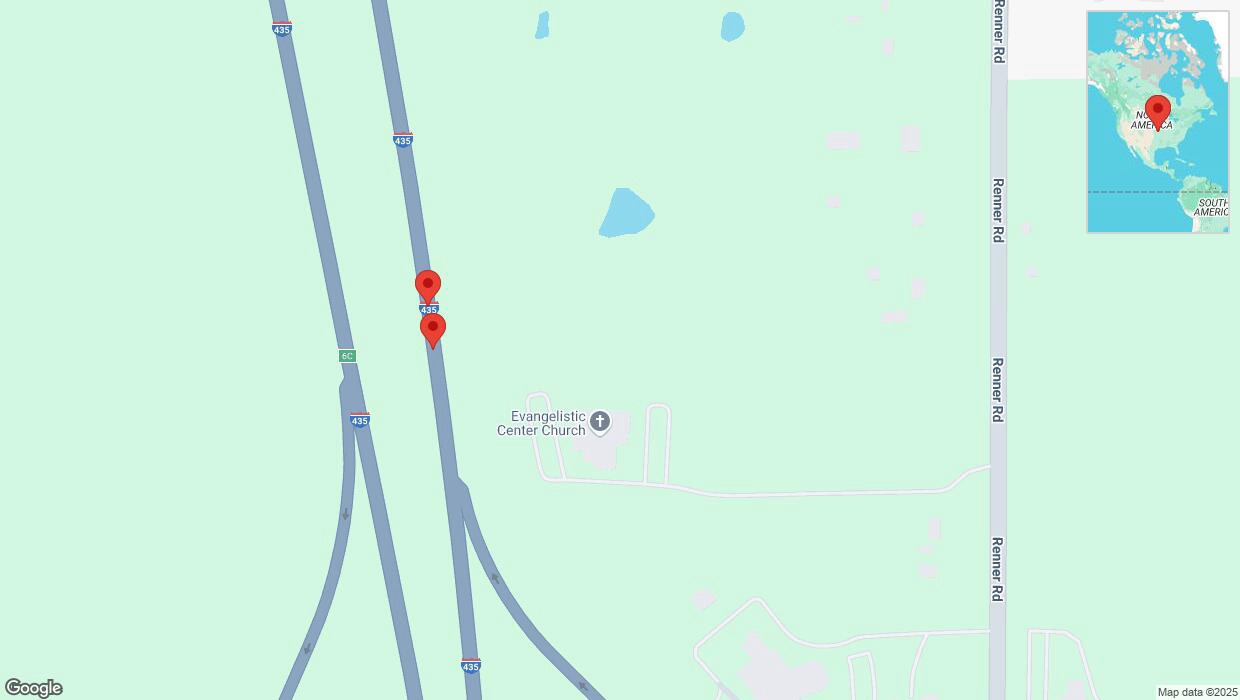 A detailed map that shows the affected road due to 'Broken down vehicle on northbound I-435 in Shawnee' on April 7th at 3:27 p.m.