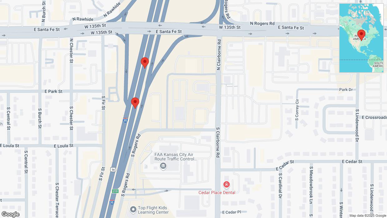 A detailed map that shows the affected road due to 'Broken down vehicle on eastbound I-35 in Olathe' on April 7th at 2:45 p.m.