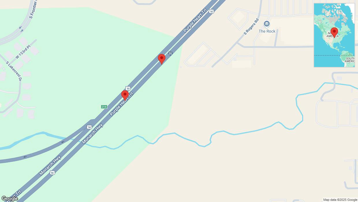 A detailed map that shows the affected road due to 'Broken down vehicle on eastbound I-35 in Olathe' on April 7th at 3:20 p.m.