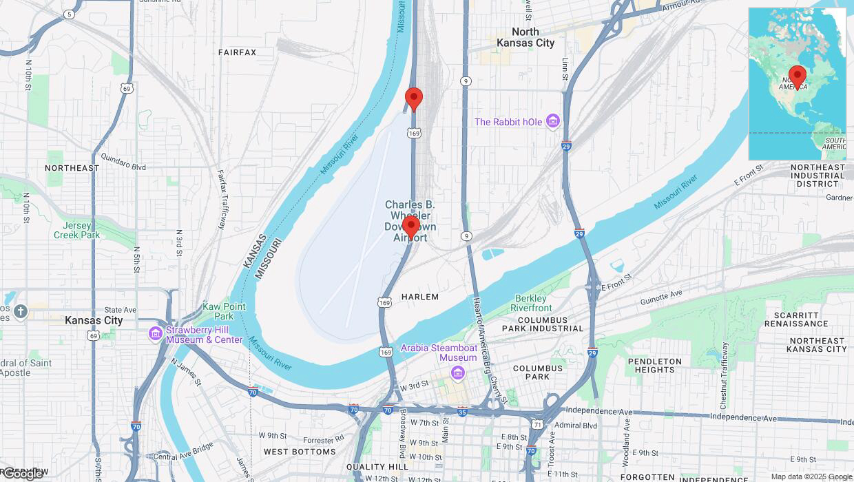 A detailed map that shows the affected road due to 'Broken down vehicle on northbound US-169 in Kansas City' on April 7th at 3:08 p.m.