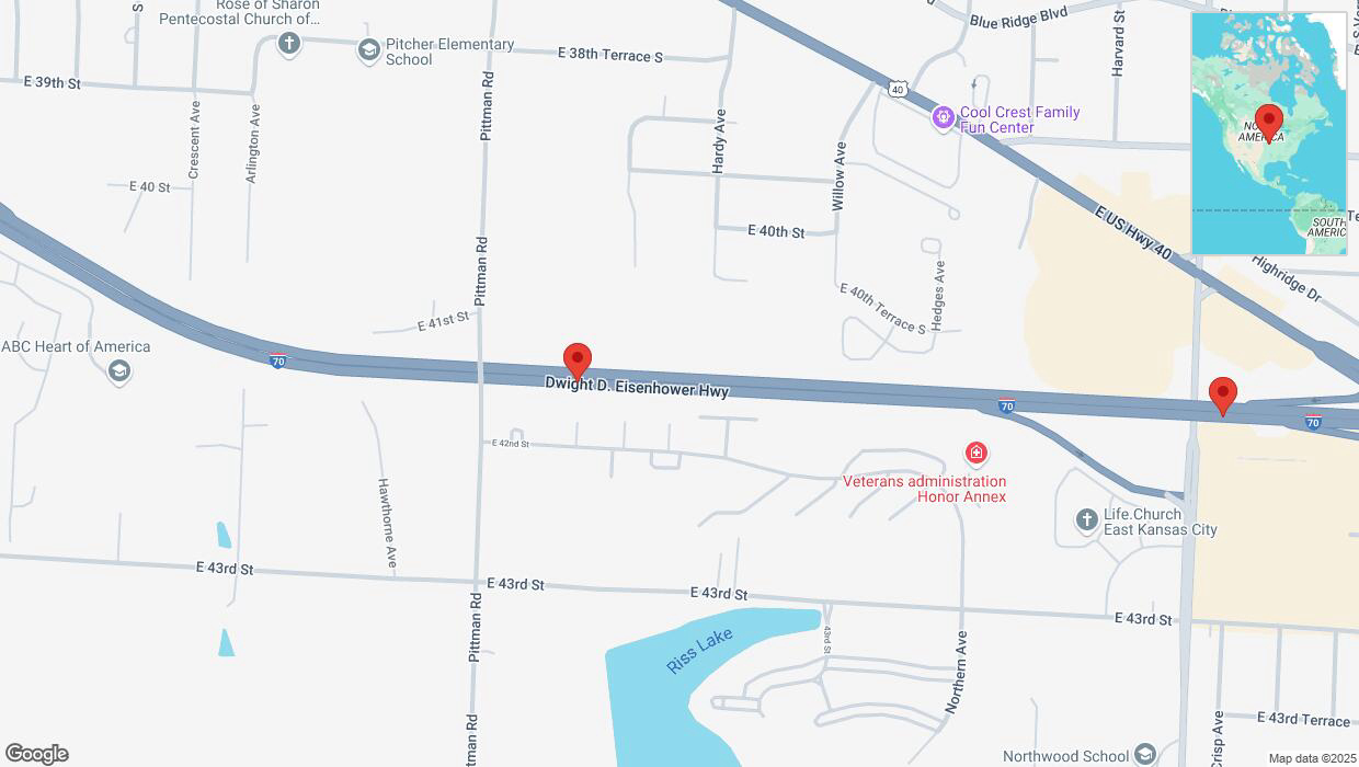 A detailed map that shows the affected road due to 'Crash reported on eastbound I-70 in Kansas City' on April 7th at 5:21 p.m.