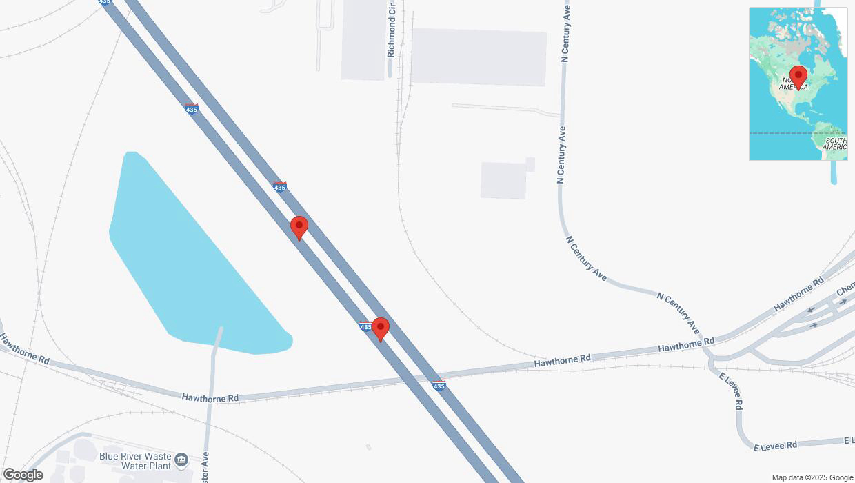 A detailed map that shows the affected road due to 'Broken down vehicle on southbound I-435 in Kansas City' on April 7th at 9:34 p.m.