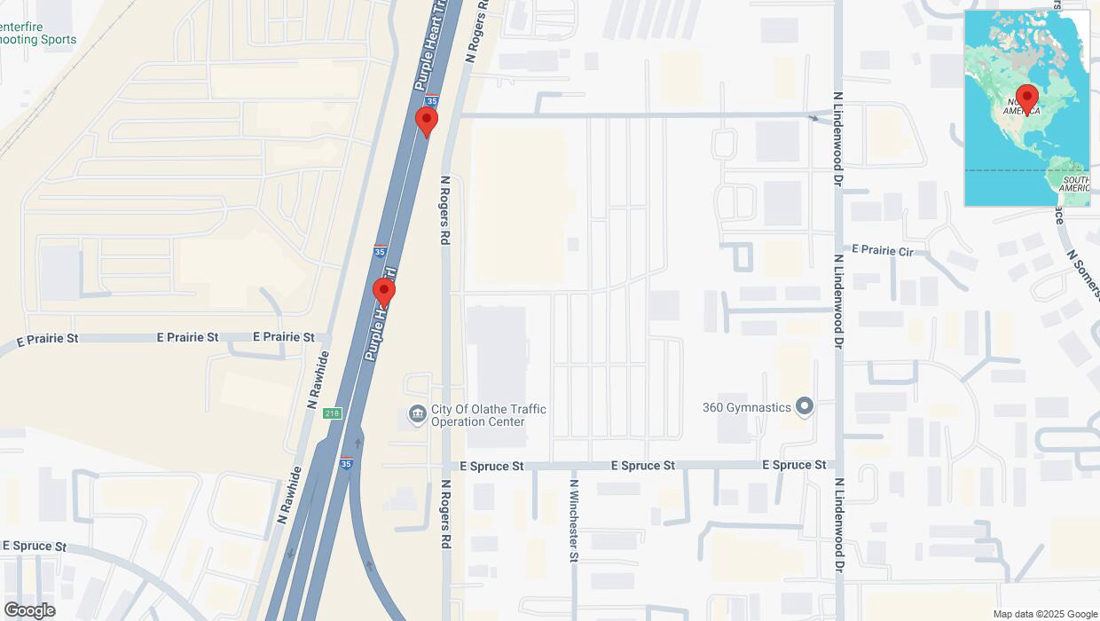 A detailed map that shows the affected road due to 'Broken down vehicle on eastbound I-35 in Olathe' on April 8th at 4:12 p.m.
