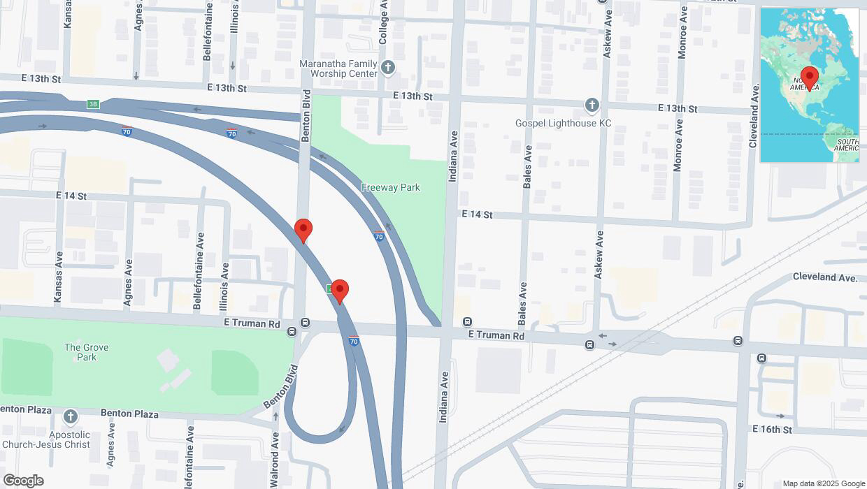 A detailed map that shows the affected road due to 'Broken down vehicle on eastbound I-70 in Kansas City' on April 8th at 3:07 p.m.