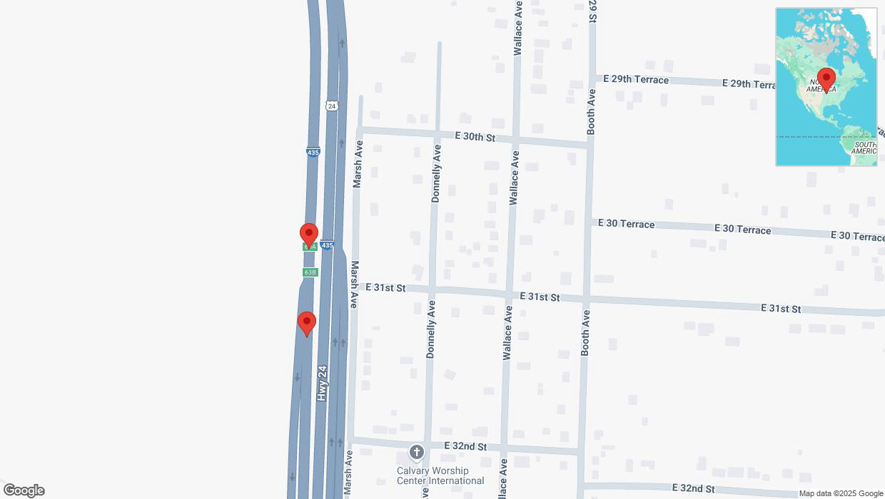 A detailed map that shows the affected road due to 'Broken down vehicle on southbound I-435 in Kansas City' on April 8th at 5:55 p.m.