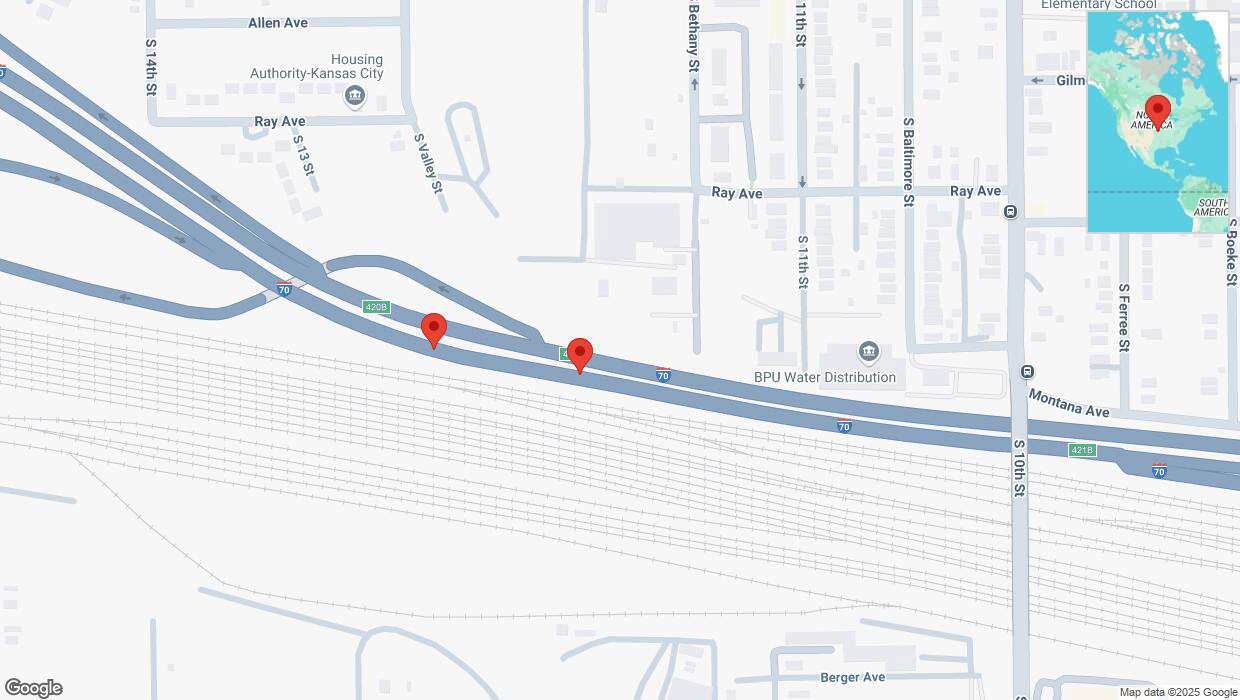 A detailed map that shows the affected road due to 'Crash reported on eastbound I-70 in Kansas City' on April 8th at 4:35 p.m.