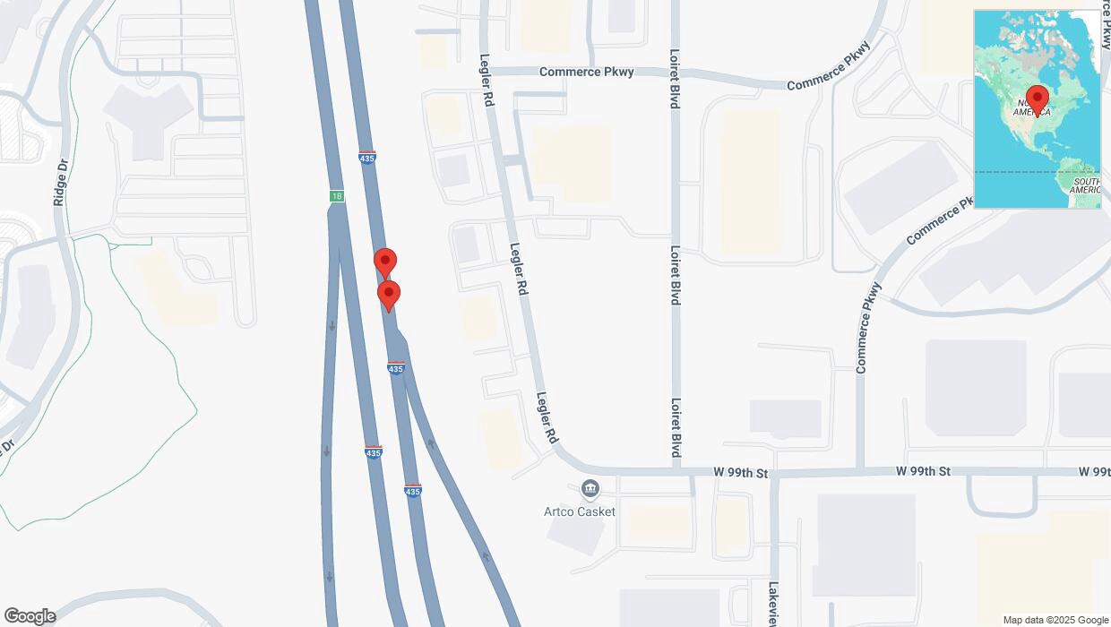 A detailed map that shows the affected road due to 'Broken down vehicle on northbound I-435 in Lenexa' on April 8th at 4:57 p.m.