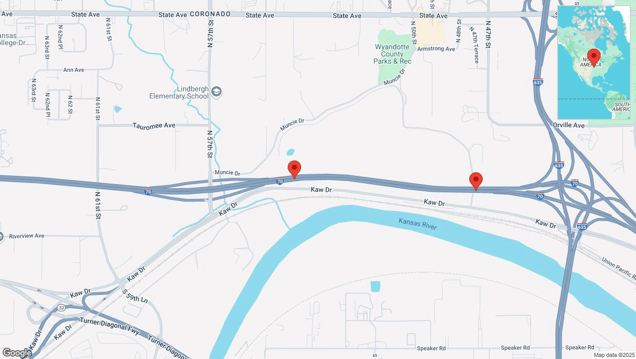 A detailed map that shows the affected road due to 'A crash has been reported on eastbound I-70' on April 8th at 5:20 p.m.