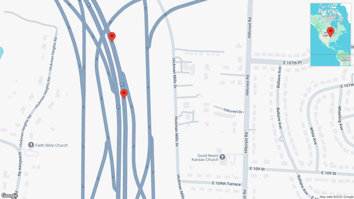 A detailed map that shows the affected road due to 'Broken down vehicle on northbound I-40/US-71 in Kansas City' on April 8th at 9:13 p.m.