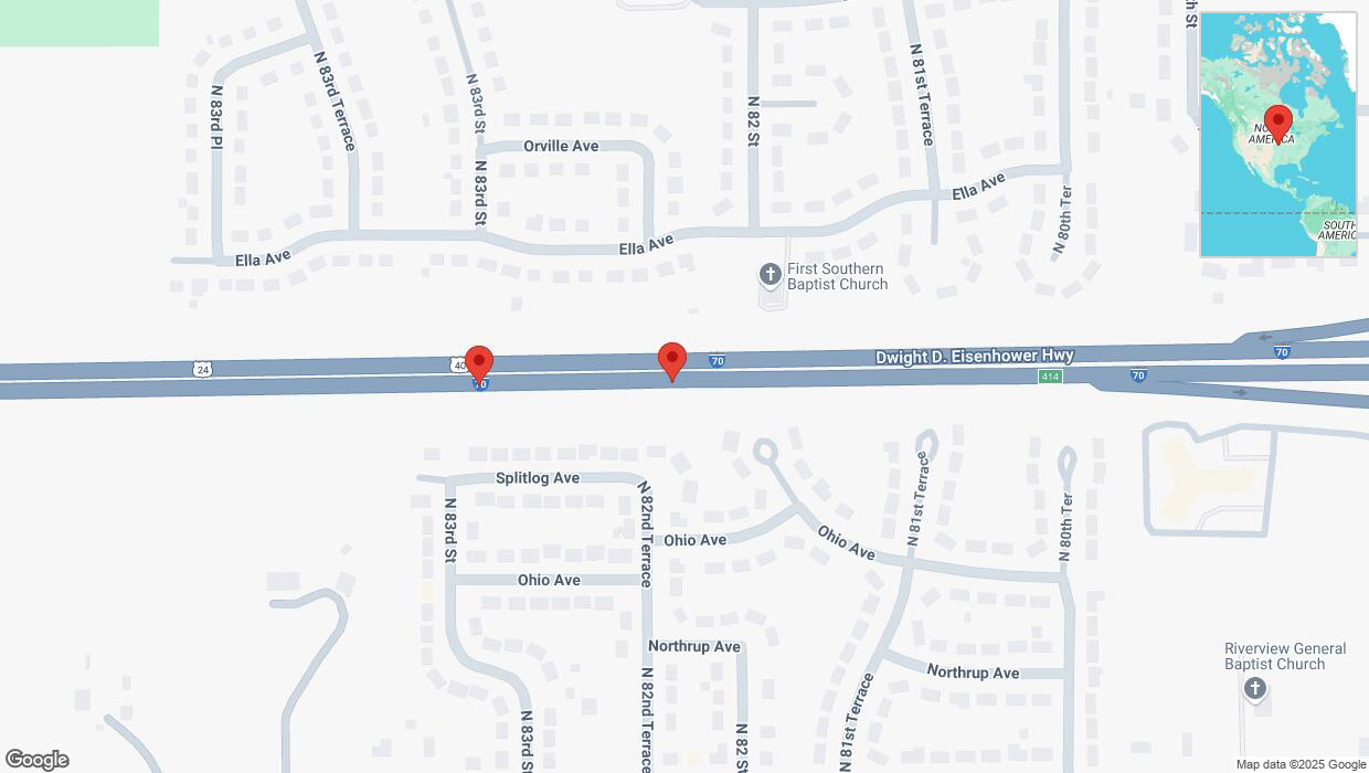 A detailed map that shows the affected road due to 'Reports of a crash on eastbound I-70' on April 8th at 10:55 p.m.