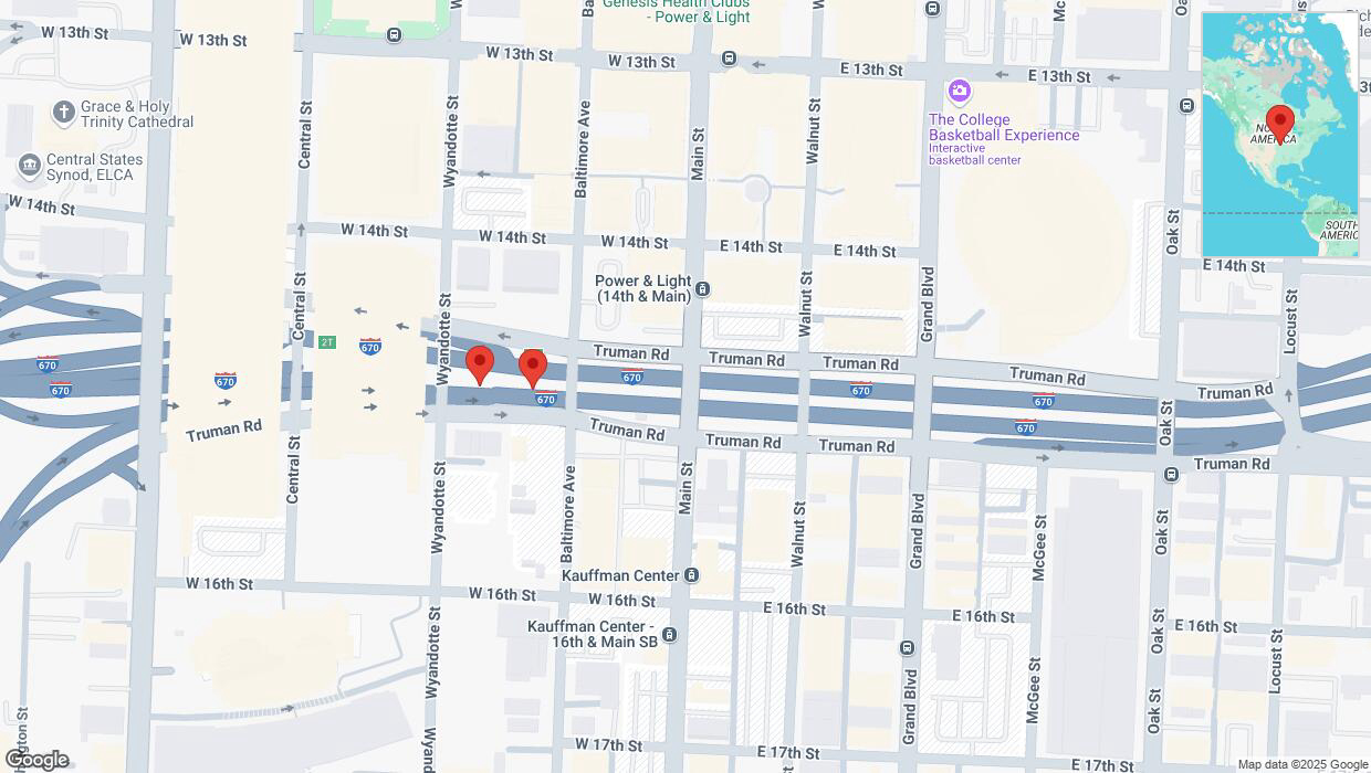 A detailed map that shows the affected road due to 'Broken down vehicle on eastbound I-670 in Kansas City' on April 9th at 4 p.m.
