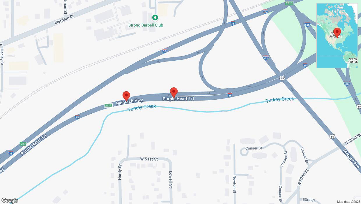 A detailed map that shows the affected road due to 'Broken down vehicle on northbound I-35 in Mission' on April 9th at 6:23 p.m.