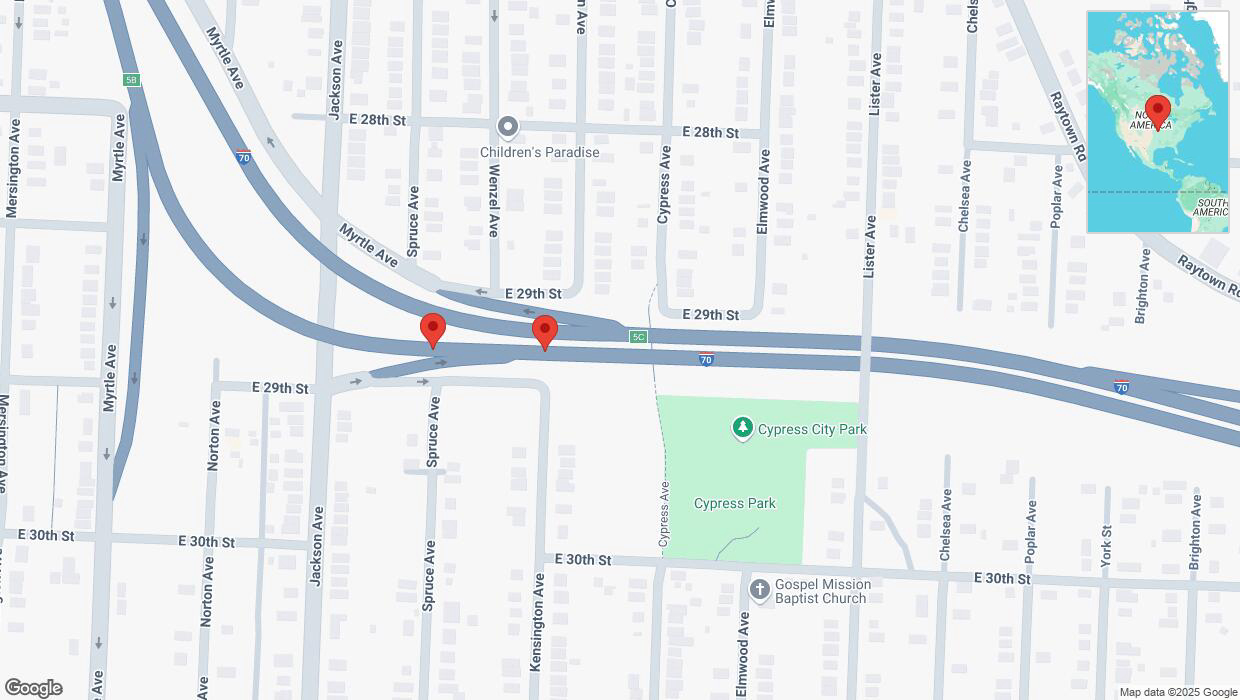 A detailed map that shows the affected road due to 'Warning: Crash on eastbound I-70 in Kansas City' on April 9th at 5:03 p.m.