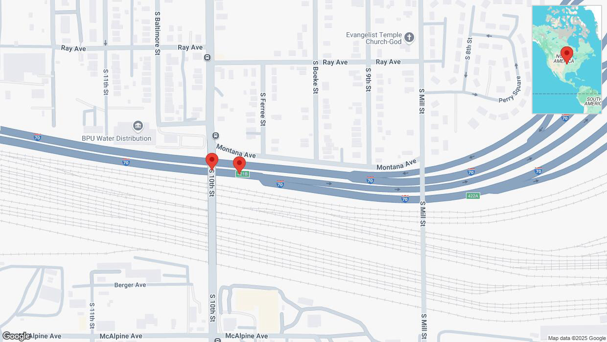 A detailed map that shows the affected road due to 'Broken down vehicle on eastbound I-70 in Kansas City' on April 9th at 5:09 p.m.