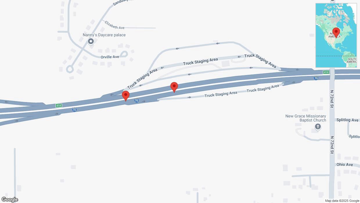 A detailed map that shows the affected road due to 'Broken down vehicle on eastbound I-70 in Kansas City' on April 9th at 5:26 p.m.
