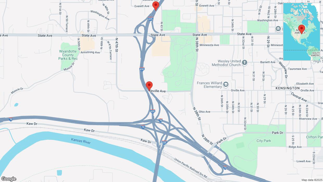 A detailed map that shows the affected road due to 'Warning: Crash on northbound I-635 in Kansas City' on April 9th at 5:26 p.m.