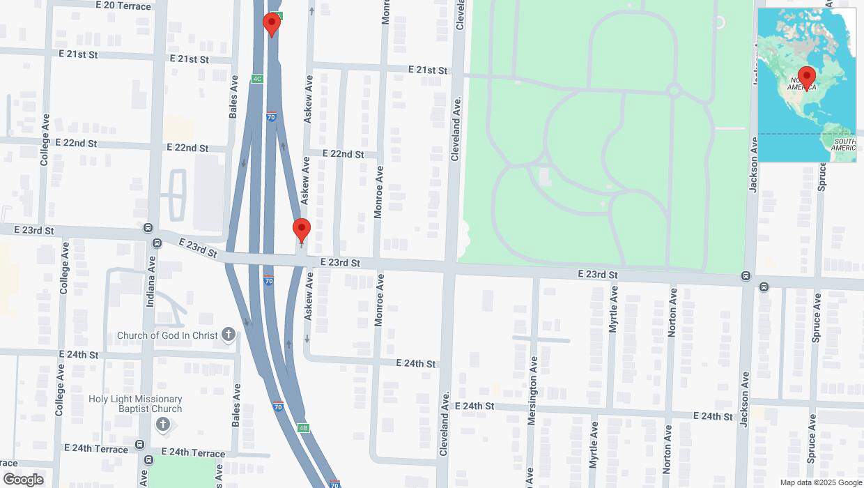A detailed map that shows the affected road due to 'Askew Avenue temporarily closed in Kansas City' on April 9th at 5:42 p.m.