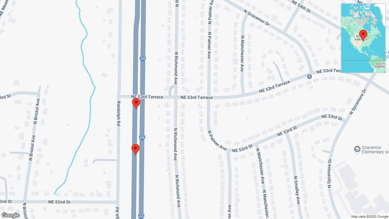 A detailed map that shows the affected road due to 'Broken down vehicle on southbound I-435 in Kansas City' on April 9th at 5:48 p.m.