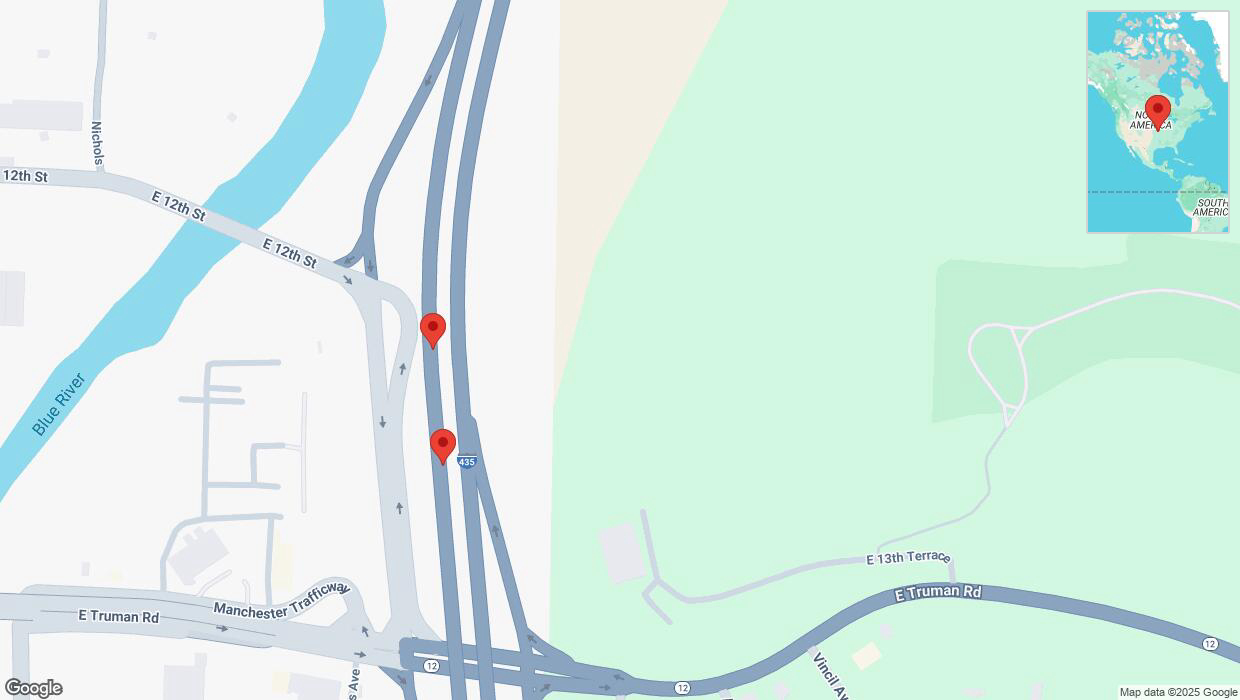 A detailed map that shows the affected road due to 'Broken down vehicle on southbound I-435 in Kansas City' on April 9th at 6:29 p.m.