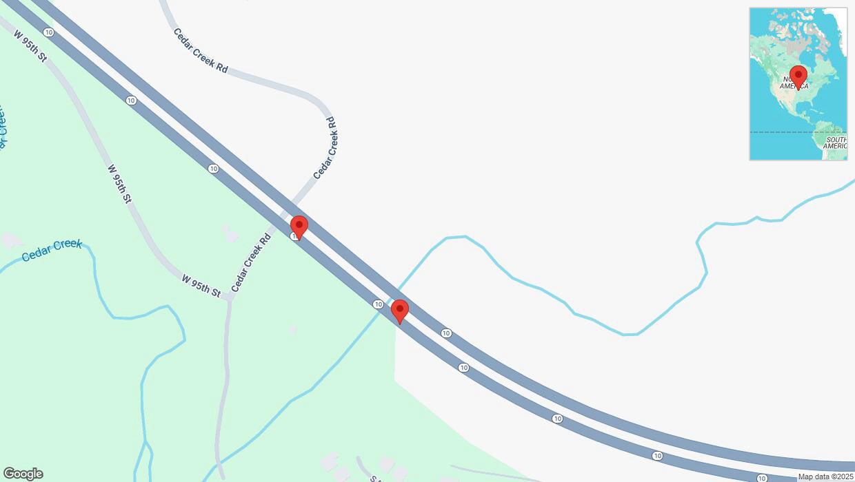 A detailed map that shows the affected road due to 'A crash has been reported on eastbound K-10' on April 9th at 11:05 p.m.