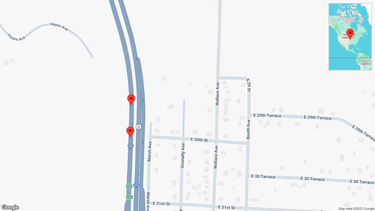 A detailed map that shows the affected road due to 'Broken down vehicle on southbound I-435 in Kansas City' on April 10th at 12:40 p.m.