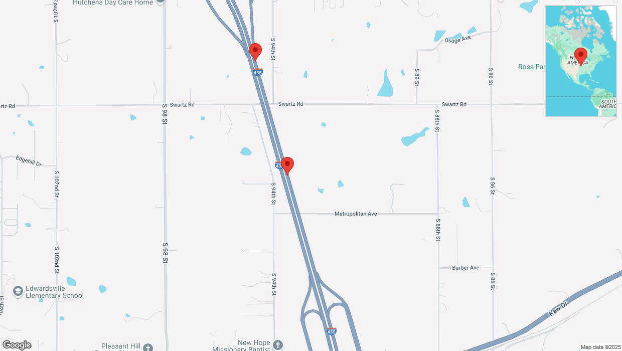 A detailed map that shows the affected road due to 'Lane on I-435 closed in Kansas City' on April 10th at 7:05 p.m.